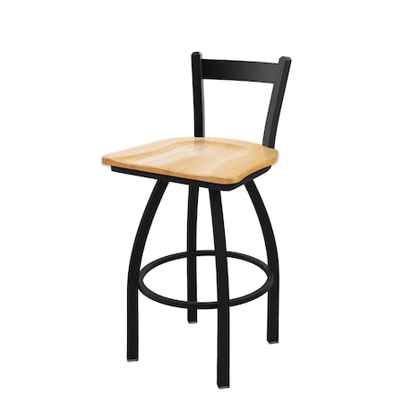Holland Bar Stool Co 30" Low Back Swivel Bar Stool, Black Wrinkle, Nat Oak Seat 82130BWNatOak